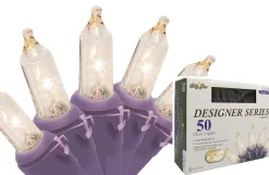 Brite Star 50-Count Clear Incandescent Mini Christmas Light Set, 19Ft Purple Wire