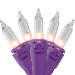 Brite Star 50-Count Clear Incandescent Mini Christmas Light Set, 19Ft Purple Wire