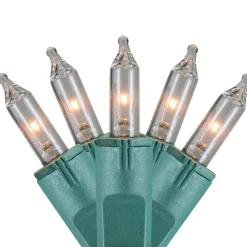 GKI/Bethlehem Lighting 100-Count Clear Perm-O-Snap Mini Christmas Light Set, 49.3Ft Green Wire
