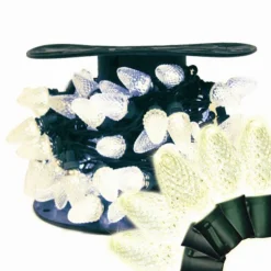 Merry and Light 100-Count Commercial Length Warm White Led C7 Faceted Christmas Lights - 42' Green Wire