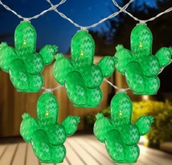 Northlight 10-Count Green Prickly Pear Cactus Led String Lights - 4.5Ft Clear Wire