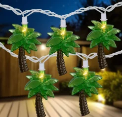 Northlight 10-Count Green Tropical Palm Tree Outdoor Patio String Light Set, 7.25Ft White Wire