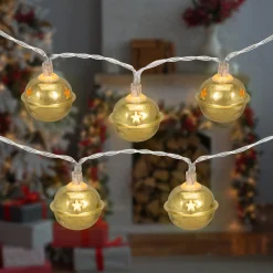 Northlight 10-Count Led Gold Christmas Bells Fairy Lights, 5.5Ft, Copper Wire
