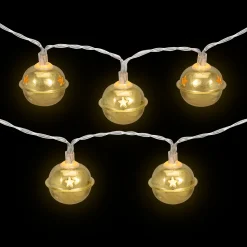 Northlight 10-Count Led Gold Christmas Bells Fairy Lights, 5.5Ft, Copper Wire