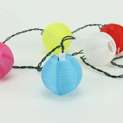 PENN 10-Count Multi-Color Round Chinese Lantern Christmas Light Set, 9Ft Green Wire