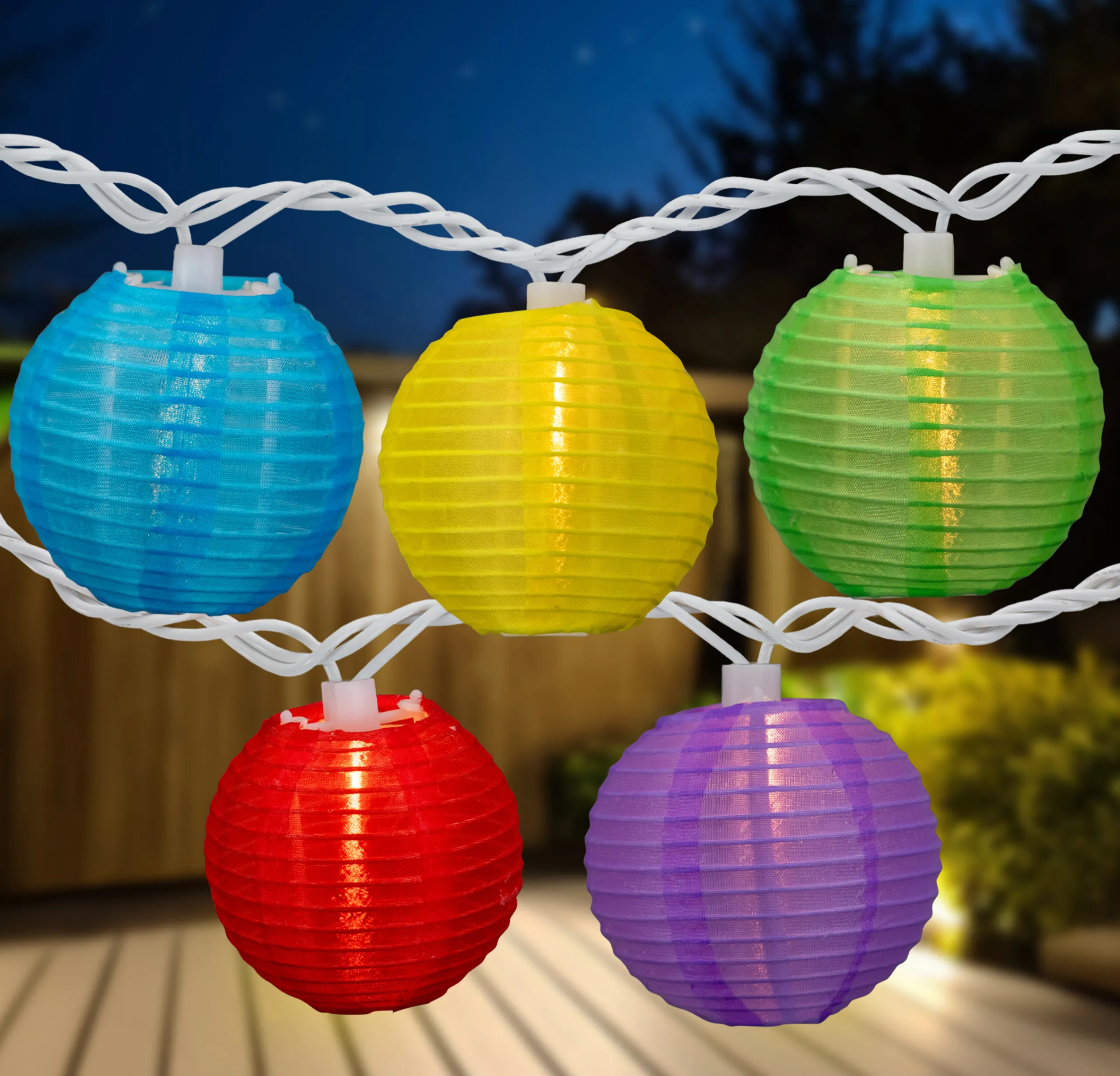 Northlight 10-Count Multi-Color Round Lantern Patio String Light Set, 7.25Ft. White Wire