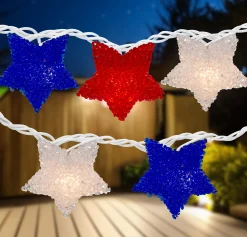 Northlight 10-Count Red And Blue Fourth Of July Star String Light Set, 5.25' White Wire