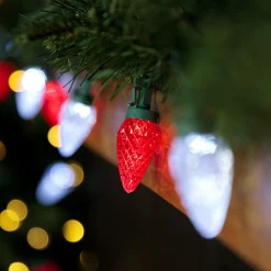 Northlight 100-Count Red And Pure White Faceted Led C9 Christmas Lights, 66Ft Green Wire