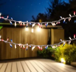 Northlight 105-Count Red, Clear And Blue Patriotic Mini Light Garland, 5.6' White Wire