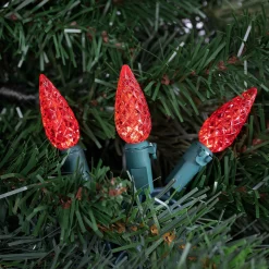 Northlight 70-Count Red Led Faceted C6 Christmas Light Set, 23Ft Green Wire