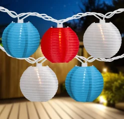 Northlight 10-Count Red, White And Blue 4Th Of July Paper Lantern Lights, 8.5Ft White Wire
