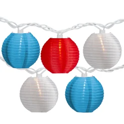 Northlight 10-Count Red, White And Blue 4Th Of July Paper Lantern Lights, 8.5Ft White Wire