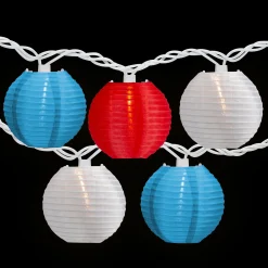 Northlight 10-Count Red, White And Blue 4Th Of July Paper Lantern Lights, 8.5Ft White Wire