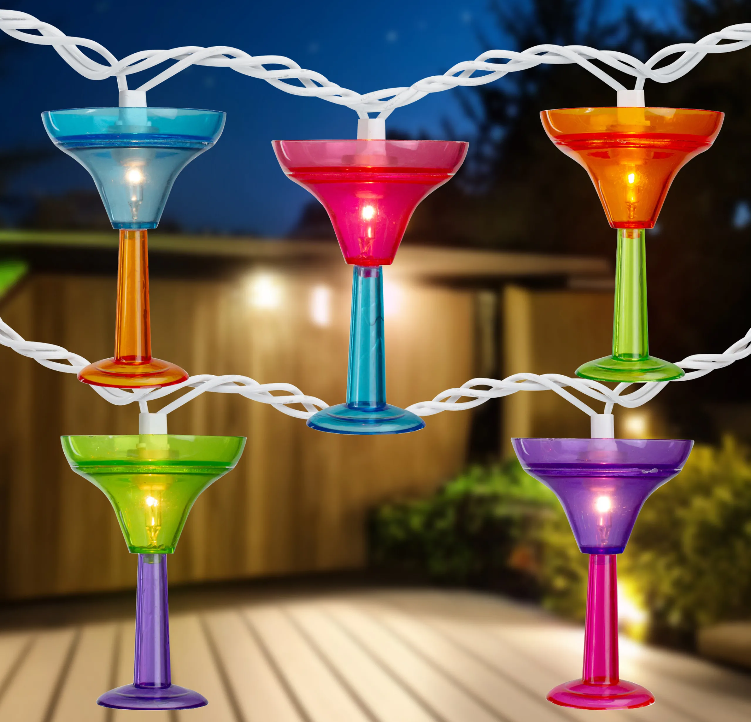Northlight 10-Count Vibrantly Colored Margarita Glass Summer Outdoor Patio Christmas Light Set, 7.5' White Wire