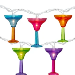 Northlight 10-Count Vibrantly Colored Margarita Glass Summer Outdoor Patio Christmas Light Set, 7.5' White Wire