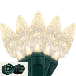 Merry and Light 50-Count Warm White C6 Led Mini Christmas Lights, 9Ft Green Wire