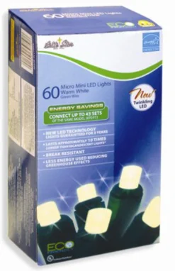 CC Christmas Decor 60-Count Warm White Twinkling Led Wide Angle Christmas Lights - Green Wire