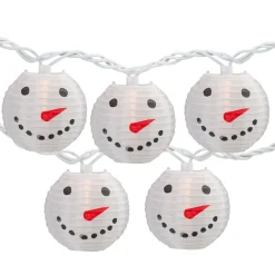 Northlight 10-Count White Snowman Paper Lantern Christmas Lights, 8.5Ft White Wire