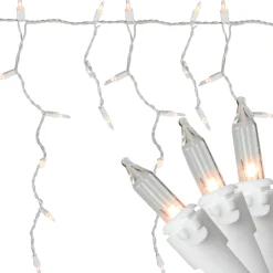 Northlight 50-Count White Window Curtain Icicle Mini Christmas Light Set - 10.75 Ft White Wire