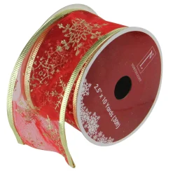 Ribbon*Northlight Cranberry Red And Gold Glitter Snowflakes Wired Christmas Craft Ribbon 2.5 X 10 Yards