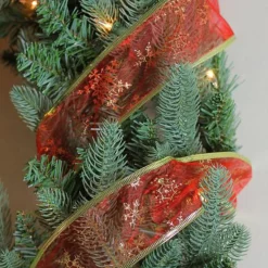 Ribbon*Northlight Cranberry Red And Gold Glitter Snowflakes Wired Christmas Craft Ribbon 2.5 X 10 Yards