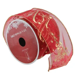 Ribbon*Northlight Cranberry Red And Gold "Merry Christmas" Wired Christmas Craft Ribbon 2.5" X 10 Yards