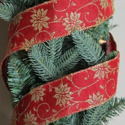 Ribbon*Northlight Cranberry Red And Gold Poinsettia Christmas Wired Craft Ribbon 2.5" X 10 Yards