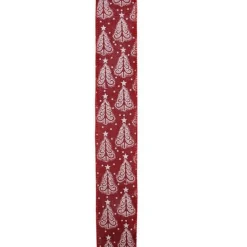 Ribbon*Northlight Cranberry Red And White Trees Burlap Wired Christmas Craft Ribbon 2.5" X 10 Yards