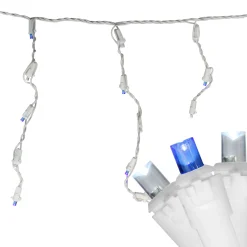 Northlight 100Ct Blue And Pure White Led Wide Angle Icicle Christmas Lights, 5.5 Ft White Wire