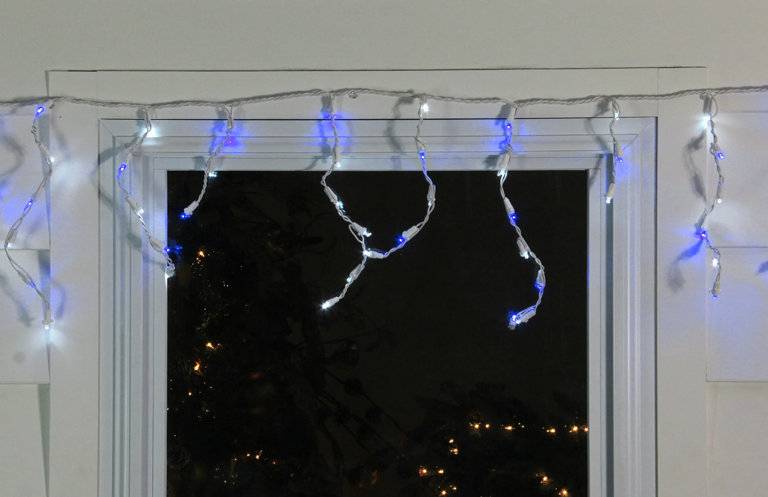 Northlight 100Ct Blue And Pure White Led Wide Angle Icicle Christmas Lights, 5.5 Ft White Wire