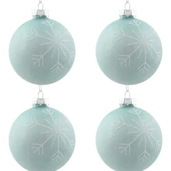 Northlight Balls>4Ct Blue And Silver Snowflake Glass Christmas Ball Ornaments 3.25" (80Mm)