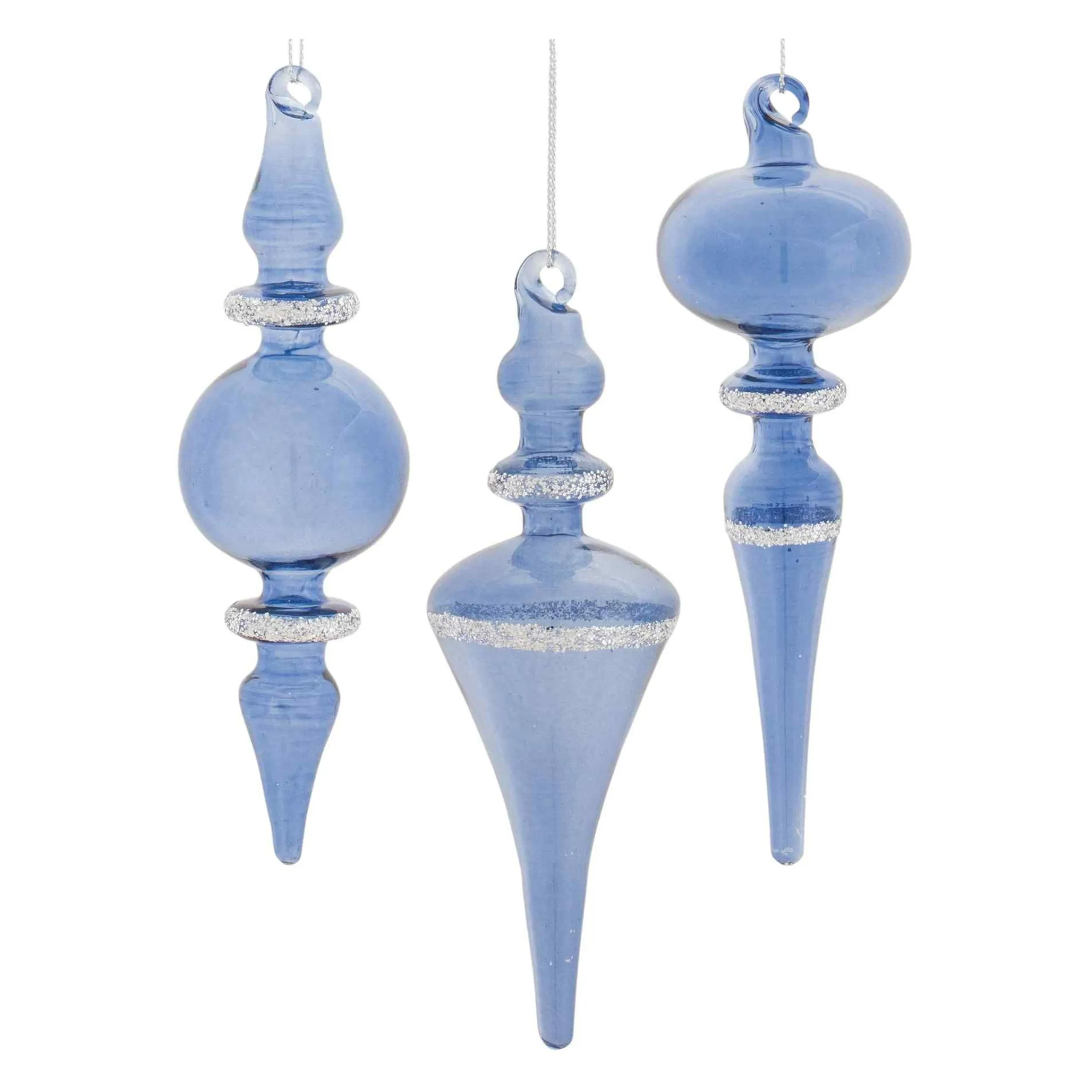 Melrose Finials>12Ct Blue Glass Christmas Finial Drop Ornaments 6"