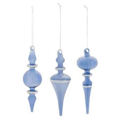 Melrose Finials>12Ct Blue Glass Christmas Finial Drop Ornaments 6"