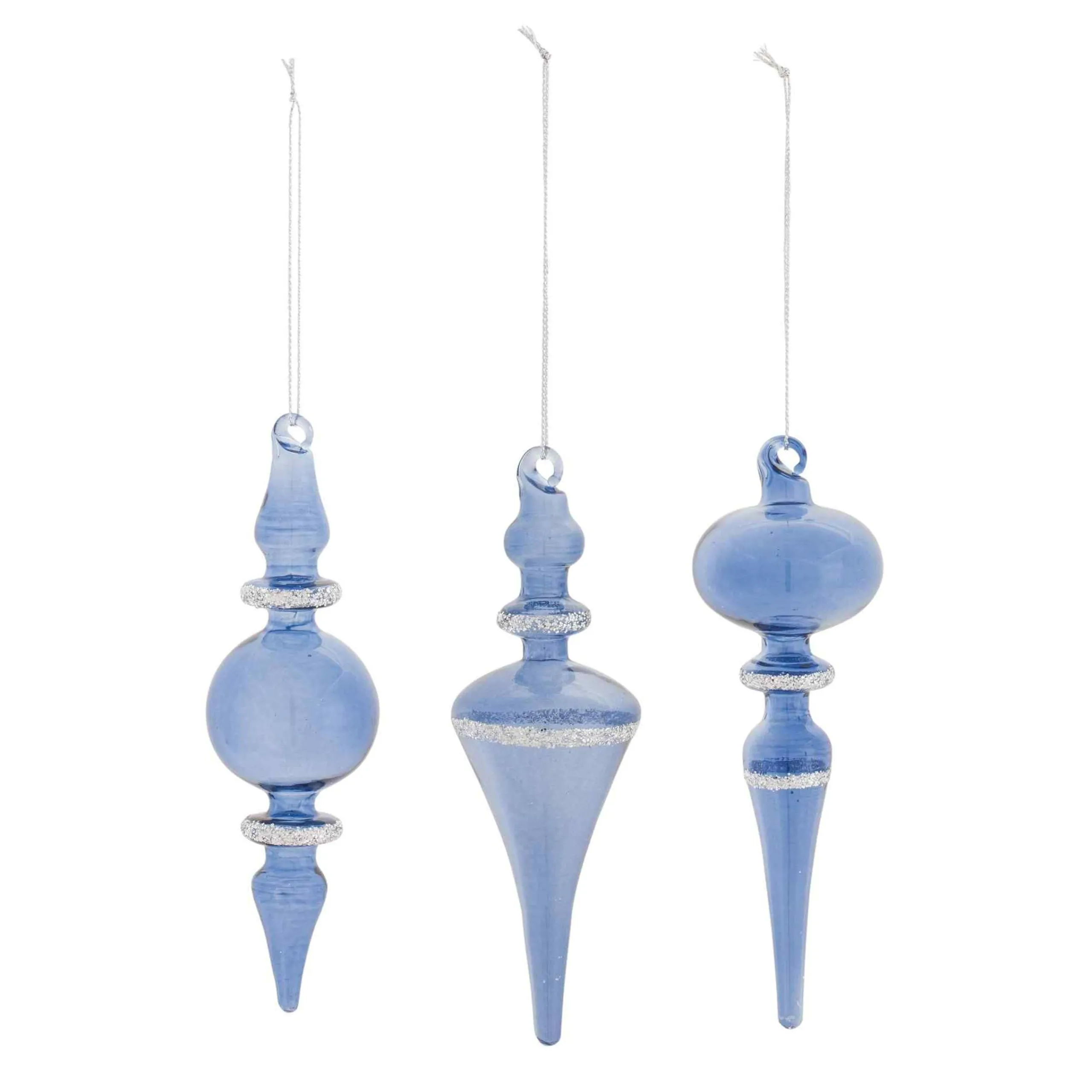 Melrose Finials>12Ct Blue Glass Christmas Finial Drop Ornaments 6"