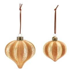 Melrose Pendants & Drops>12Ct Brown And Gold Ribbed Glass Onion Christmas Ornament 4.5"