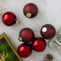 Northlight Glass Balls>6Ct Burgundy Red 2-Finish Glass Ball Christmas Ornaments 3.25" (80Mm)