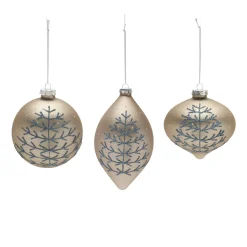 Melrose Balls>6Ct Champagne Yellow And Blue Glittered Glass Christmas Ornaments 6.25" (158Mm)