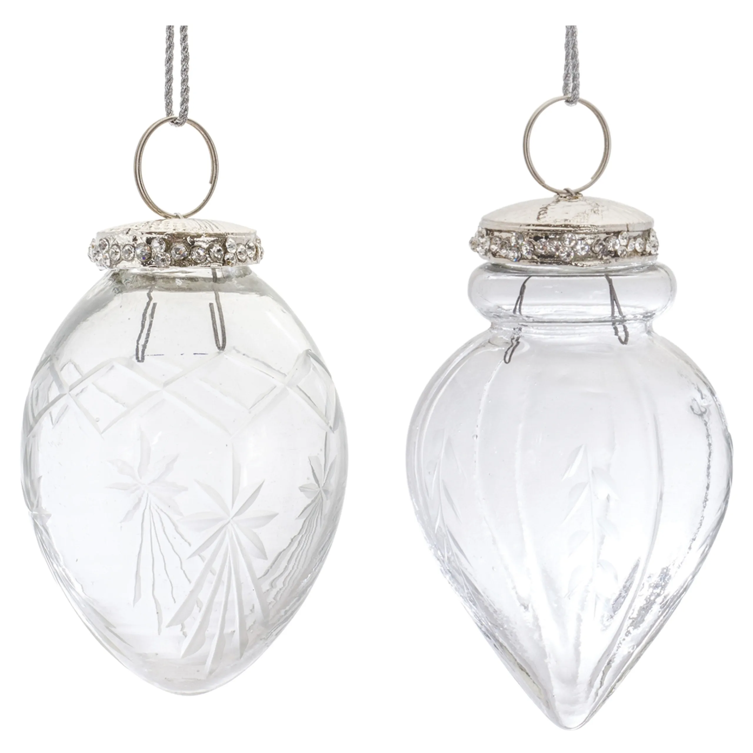 Melrose Pendants & Drops>6Ct Etched Glass Teardrop Christmas Ornament 4.5"