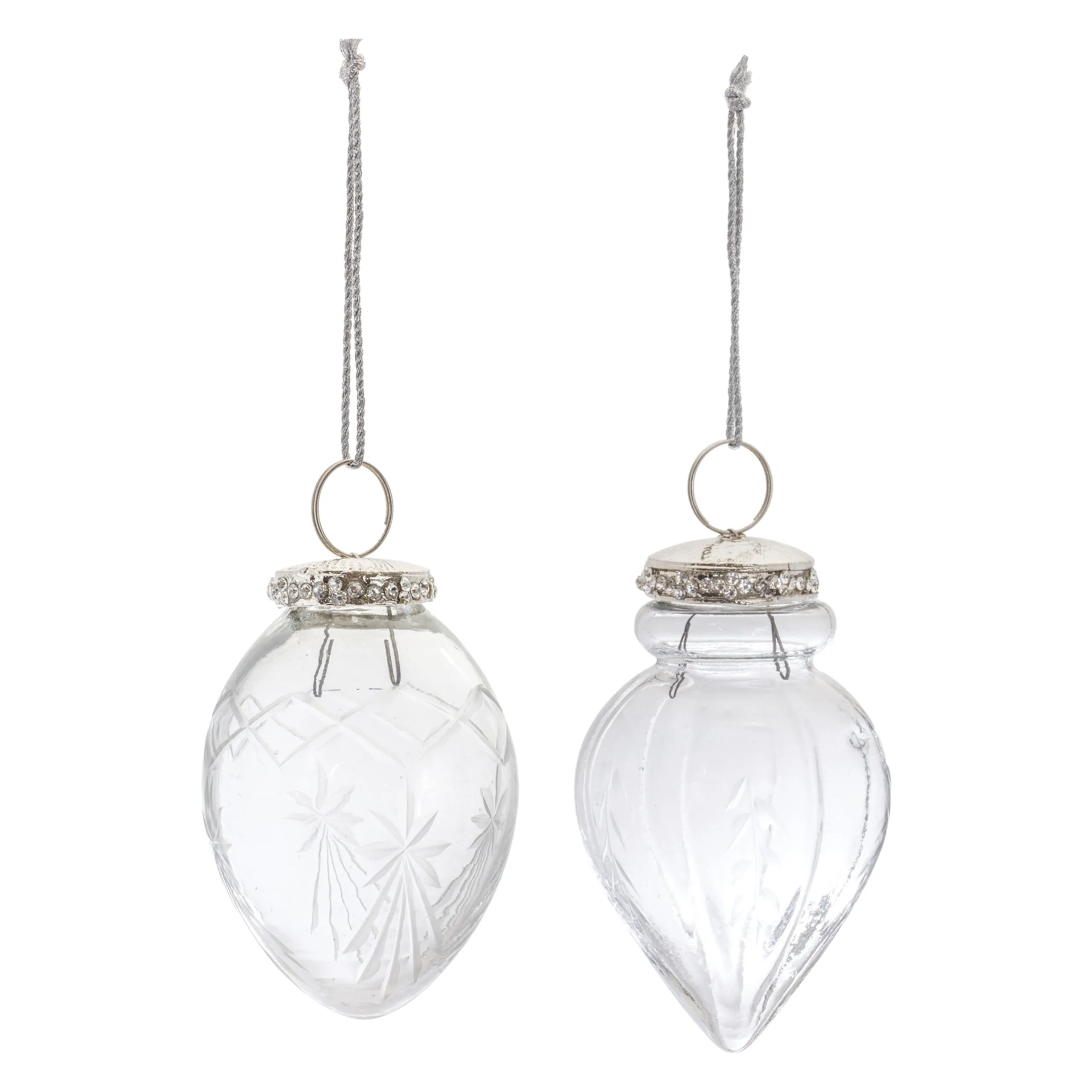 Melrose Pendants & Drops>6Ct Etched Glass Teardrop Christmas Ornament 4.5"