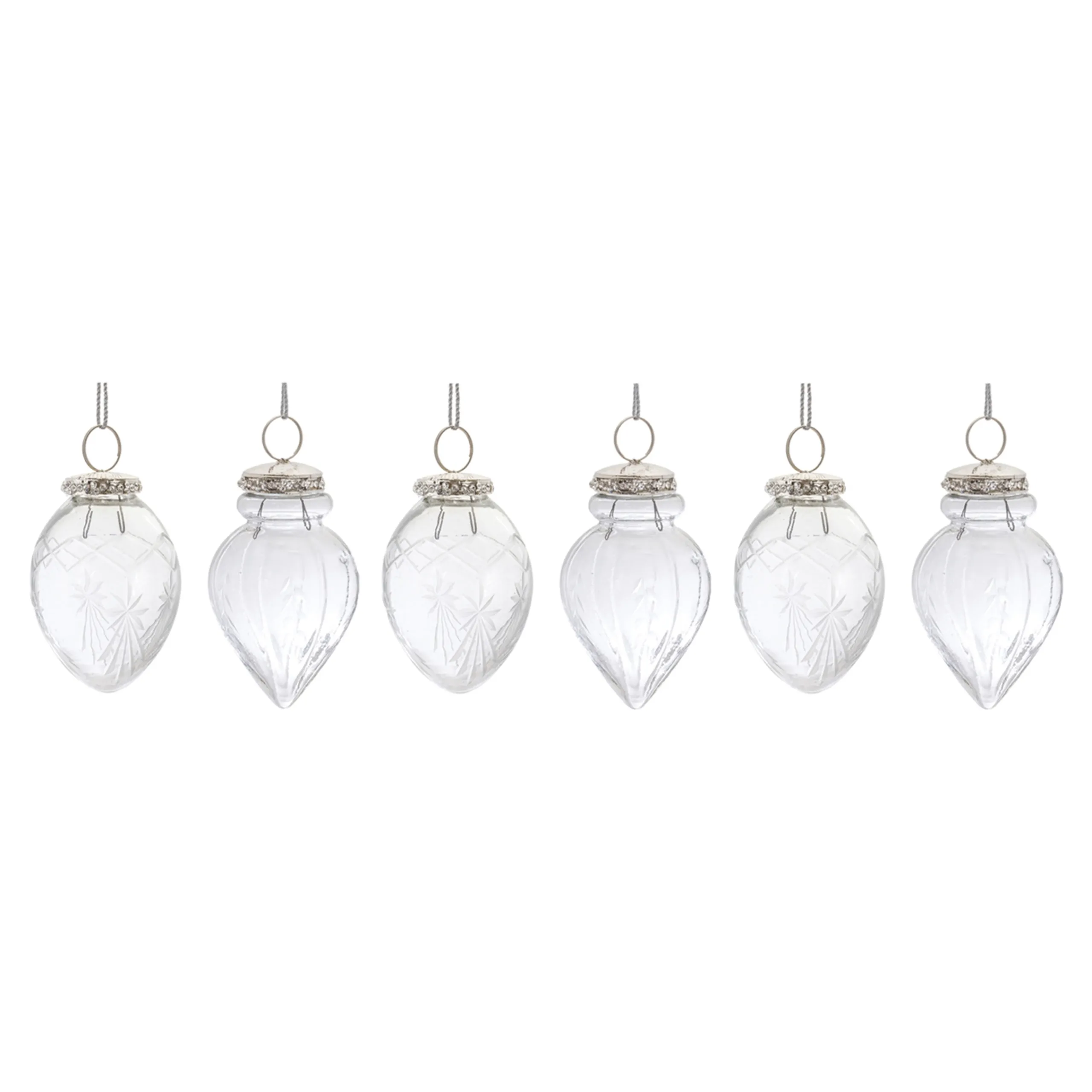 Melrose Pendants & Drops>6Ct Etched Glass Teardrop Christmas Ornament 4.5"