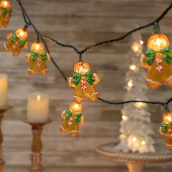 Northlight 10Ct Gingerbread Man Christmas Lights, Clear Lights, Green Wire