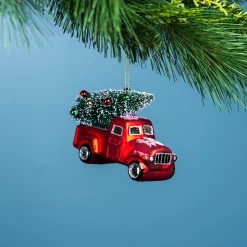 Melrose Transportation>6Ct Glittered Glass Pickup Truck Christmas Ornaments 4.25"