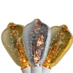 Hofert 10Ct Gold And Silver Mercury Glass Style Edison Christmas Lights - 5.25Ft, White Wire