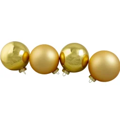 Northlight Glass Balls>4Ct Gold Glass 2-Finish Christmas Ball Ornaments 4" (100Mm)