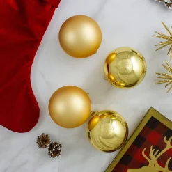 Northlight Glass Balls>4Ct Gold Glass 2-Finish Christmas Ball Ornaments 4" (100Mm)