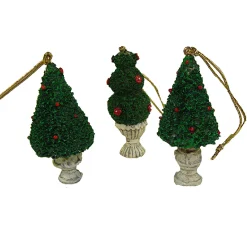 CC Christmas Decor Trees & Wreaths>576Ct Green And Ivory Potted Topiary Tree Christmas Ornaments 2.5"