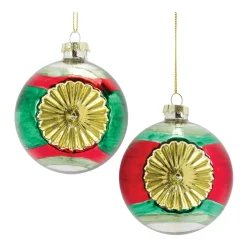 Melrose Balls>12Ct Green And Red Reflector Ball Christmas Ornaments 4" (101Mm)