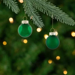 Northlight Glass Balls>24Ct Green 2-Finish Glass Christmas Ball Ornaments 1" (25Mm)