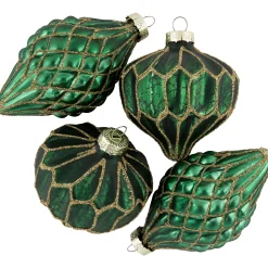 Northlight Finials>4Ct Green With Gold Glitter Onion And Finial Glass Christmas Ornaments 4.75"
