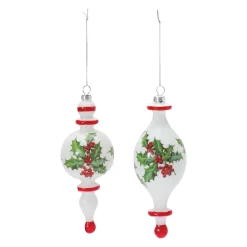 Melrose Finials>6Ct Holly Christmas Finial Drop Ornaments 7.75"